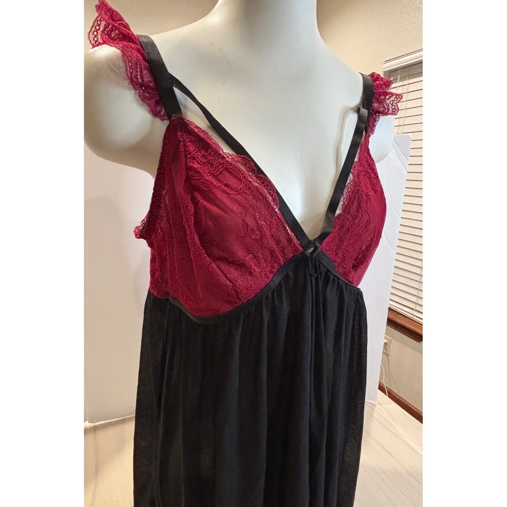 Torrid Curve Black Burgundy Red Lace Strappy Babydoll Lingerie Size 2 NWT - Picture 3 of 11